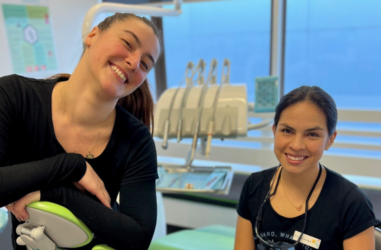 two women inside a dental clinic